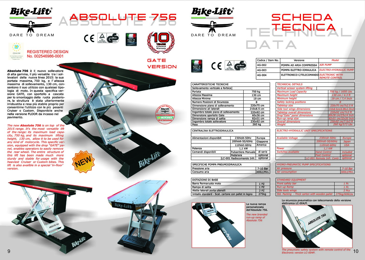 ABSOLUTE 756 GATE W/ ELECTRO HYDRAULIC PUMP UNIT - Motorcycle